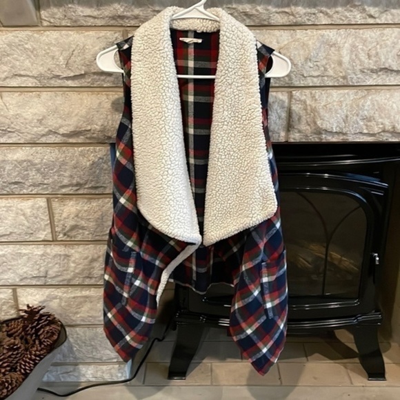 Hem & Thread plaid vest with Sherpa lined collar sz M/L blue green red white - Picture 1 of 6